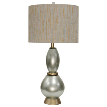 Nabanil Gold | Soft Gray Green Glass Base Transitional Table Lamp with Texture