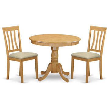3 Pc Kitchen Table Set -Small Kitchen Table Plus 2 Dining Chairs, Oak