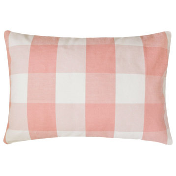 Pink Cotton 12"x26" Lumbar Pillow Cover Buffalo Checks Peach Pink Plaid Play