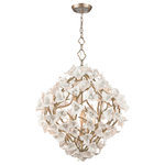Corbett Lighting - Lily 26.25" Pendant, Enchanted Silver Leaf Finish, Porcelain Flowers - Striking designs, rich materials, and hand-applied finishes form fixtures that are the center of attention in any space they adorn. Designed from every angle, Corbett's stunning pieces must be seen to be believed.