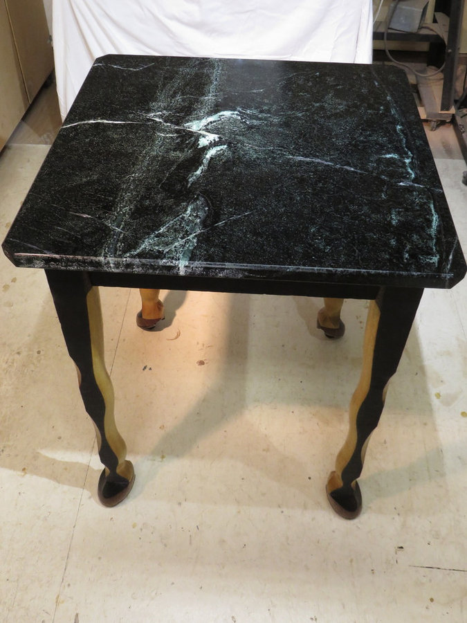 Equestrian Table: 30"x30"X 36"h SoapStone, Poplar, Walnut, HorseShoes