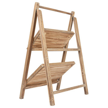 Rustic 2-Tier Wood Folding Stand/Shelf, Natural