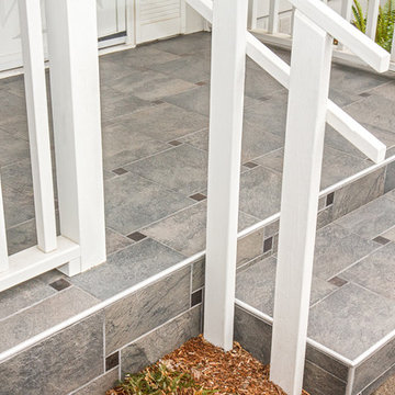 Pinwheel Porch with Shluter metal tile edges