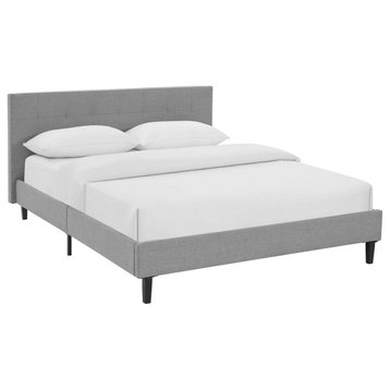 Linnea Full Upholstered Fabric Bed, Light Gray