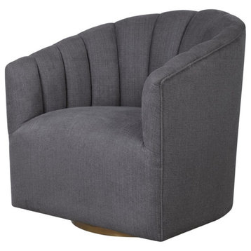 Maklaine Swivel Stainless Steel & Fabric Chair in Brushed Brass/Charcoal Gray