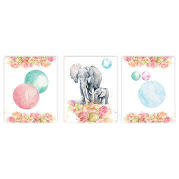 Elephant Watercolor Collection, Paper Print, 3 Piece Set, 11"x14"