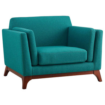 Midcentury Modern Armchair, Low Profile Design With Cushioned Seat & Back, Teal