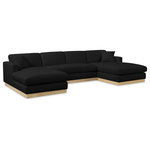 Meridian Furniture - Johanna Black Linen Textured Fabric 3pc. Sectional, Black, Natural Finish - Gather your whole crew for family movie night on this black Johanna linen textured fabric sectional sofa. Upholstered in rich black linen textured fabric and featuring a natural finish solid wood base, this sectional exudes a mid-century charm that's both elegant and comfortable. The eucalyptus wood frame provides durability and ensures lasting performance and use, while the plush seat and pillowy back cushions offer a cozy seating experience.
