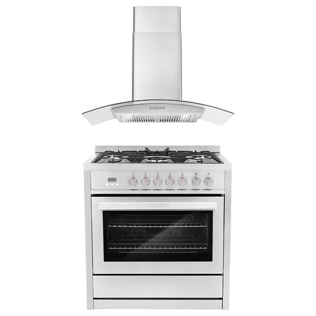 2-Piece Kitchen, 36" 240V Dual Fuel Range and 36" Wall Mount Range Hood