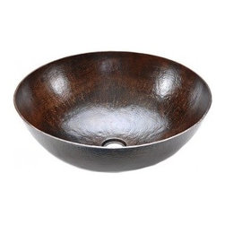 Premier Copper 17'' Large Round Vessel Hammered Copper Sink VR17BDB - Bathroom Sinks