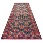 Shahbanu Rugs - Afghan Ersari With Geometric Design Handknotted Wool Oriental Rug, 4'10"x12'9" - This fabulous Hand-Knotted carpet has been created and designed for extra strength and durability. This rug has been handcrafted for weeks in the traditional method that is used to make Rugs. This is truly a one-of-kind piece.