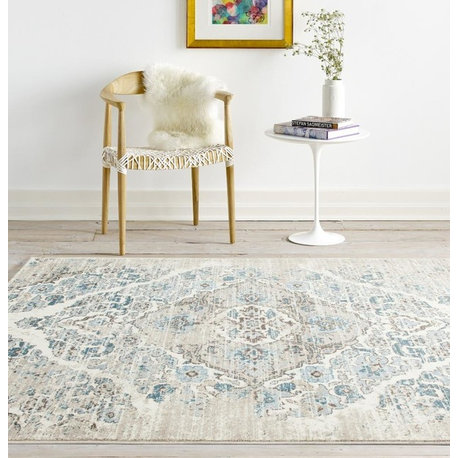Persian Rugs Distressed Vintage Antique Area Rug, Cream, 6'5"x9'2"