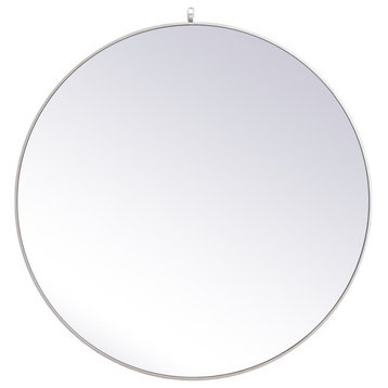 Home Living Metal Frame Round Mirror With Decorative Hook 45", silver
