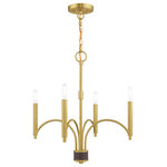 Livex Lighting - Livex Lighting Satin Brass 4-Light Mini Chandelier - Less is more with this sleek minimalist chandelier from the Wisteria collection. The thin bar arms and simple cylindrical candle sleeves are perfect for adding mid century modern pizzazz to understated decor.�