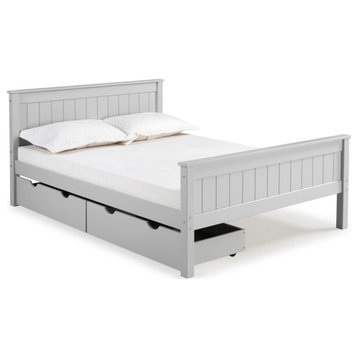 Harmony Full Wood Platform Bed, Storage Drawers, Dove Gray