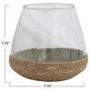 Glass Vase or Tealight Holder with Woven Base, Clear and Natural
