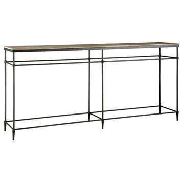 Transitional Console Table, Open Gunmetal Base With Solid Mango Wood Top, Brown