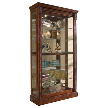 Pulaski Hardwood Sliding Glass Door Curio Cabinet in Cherry Brown Finish