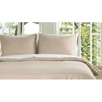 Lotus Home Water and Stain Resistant Duvet Cover Mini Set, Taupe, Twin