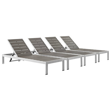 Modway Shore outdoor Patio Aluminum Chaises, Set of 4, Silver Gray