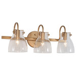 LNC - LNC 21" Modern 3-Light Gold Bathroom Vanity Light with Glass - This 3-light gold bathroom vanity light from LNC lighting is a must-have addition to your bathroom, whether you need a close shave or an extra dab of makeup. This piece has a round backplate and a sleek pipe-inspired rod in a gold finish for some glam style to your space. Hand-painted gold finishes brings a modern yet elegant style, adding more crafts charm to this bathroom vanity light. This rod supports three clear glass globe shades that diffuse the light from 40W bulbs (not included). We love that this vanity light is compatible with dimmer switches and that they're upward- or downward-facing, for you to control the level of brightness in your room. It's also rated for damp locations, so it's safe to use in bathrooms.