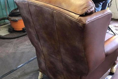 Fine leather recliners with heavy oil staining
