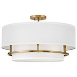 Hinkley - Hinkley 38894LCB Graham 4 Light Large Semi-flush Mount in Lacquered Brass - Handsome Graham is understated elegance, crafted with unique details making it the ultimate transitional semi flush mount. Its welded frame is nestled between two off-white shades, in luminous faux parchment with a finished cluster visible from below. Graham is available in a Polished Nickel, Lacquered Brass or Black finish.