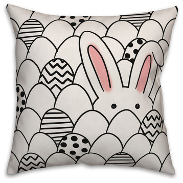 Black and White Egg Hunting Bunny 18x18 Throw Pillow Cover