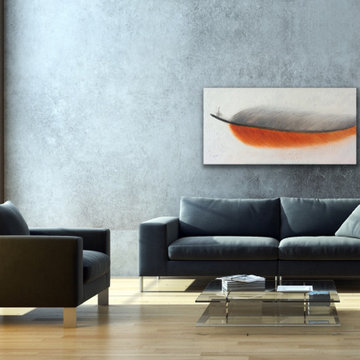 feather gray orange white Modern Contemporary Paintings for Family Room