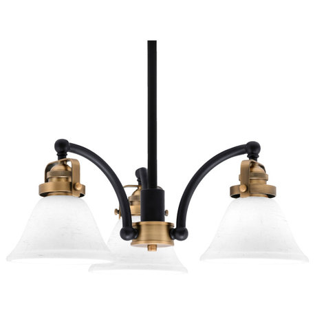 Easton 3 Light Chandelier, Matte Black & Brass Finish, 7" White Muslin Glass