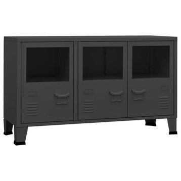 vidaXL Sideboard Industrial Storage Cabinet Display Anthracite Metal and Glass