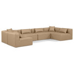 Meridian Furniture - Cube Upholstered Modular Sectional, Tan, 6-Piece: 4 Armless Chair, 2 Corner Chair, Vegan Leather - Elevate your space with the luxurious Cube Vegan Leather Modular Sectional. This modular sectional exudes modern elegance, charm, and comfort making it a perfect addition to any contemporary living space. Its clean lines and cube shape are reminiscent of minimalist design, while the plush tan vegan leather upholstery adds a touch of luxury and sophistication. The chair's versatile construction and geometric aesthetic seamlessly integrate into various design styles, from sleek living rooms to chic home offices, embodying the essence of modern design and creating a sense of order and tranquility in your space.