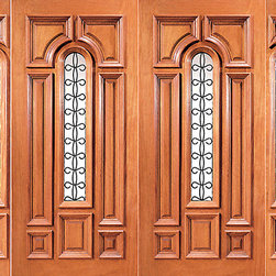 Prehung Mahogany Center Lite Home Double Door with Two Sidelites - Front Doors
