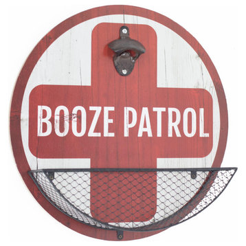 Rustic Vintage 'Booze Patrol' Bottle Opener & Cap Catcher, 14"x14"