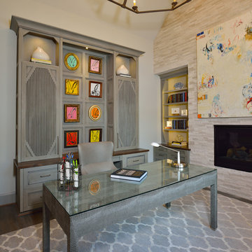 Pops of color in artwork on custom designed cabinets