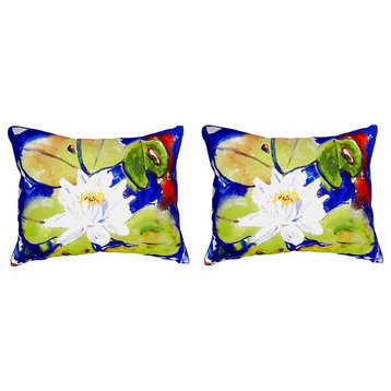 Pair of Betsy Drake Lily Pad Flower No Cord Pillows 16 Inch X 20 Inch