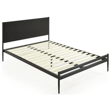 Platform Bed Frame, Sturdy Metal Construction With Panel Headboard, Black, Full