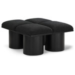 Meridian Furniture - Pavilion Black Boucle Fabric Bench, Black, Black Finish, 31" W X 36" D X 17.5" H - Bring valuable seating and remarkable style to your space with this black Pavilion Boucle Fabric Bench, an exquisite balance of style and usability for the entryway, bedroom, and beyond. Crafted from oak veneer with a black finish, this bench has a 4-inch-thick seat cushion that's channel-tufted for a touch of luxury. The bench's columnar bases add a dash of Art Deco design, making it a captivating focal point in any room.
