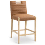 Meridian Furniture - Aimee Upholstered Counter Stool, Cognac, Vegan Leather, Natural Oak Finish - A perfect fusion of modern elegance and eco-friendly luxury is the Aimee cognac vegan leather counter stool. Upholstered in sleek vegan leather, this counter-height stool offers a chic, contemporary look while maintaining a commitment to sustainable living. The padded, quilted design featuring solid natural oak wood legs creates a stunning contrast between its soft upholstery and minimalist frame.