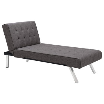 Chaise Lounger With Chrome Legs, Grey Linen