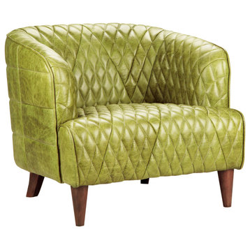 Magdalen Retro Green Leather Chair Tufted Top Grain Leather Barrel Chair Seat