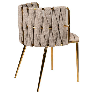 The Eterno Dining Chair, Off White and Gold, Fabric and Faux Leather