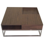 Pangea Home - Kristen Coffee Table, Walnut - Sleek and modern square coffee table with removable tray and hidden storage unit on the side