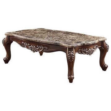 ACME Latisha Rectangular Wooden Coffee Table in Marble and Antique Oak