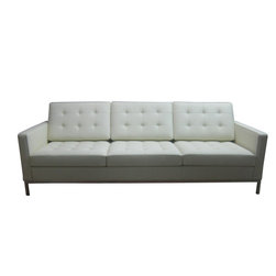 Florence Knoll Style Sofa Italian Leather Ivory - Sofas