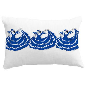 3 Cuban Dancers Geometric Print Pillow With Linen Texture, Royal Blue, 14"x20"