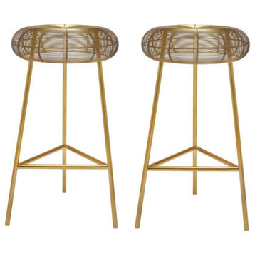 Home Square 2 Piece 26.5" Rich Metal Counter Stool Set in Gold
