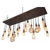 Rustic Edison Bulb Chandelier, Bleached Gray, Black, Suspended