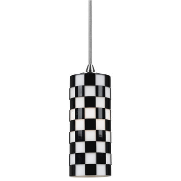 Cal Lighting 1 Light Pendant, Brushed Steel/Black and White, 7.4"