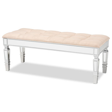 Jayni Glam and Luxe Fabric Accent Bench, Beige